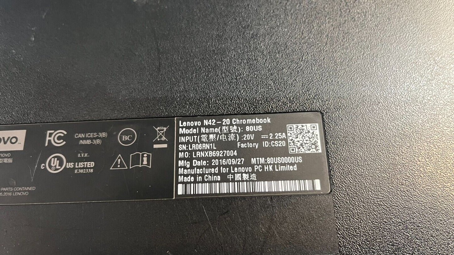 Lot of 1000 Lenovo N42  intel Celeron N3060 1.6GHz 4GB , 16GB SSD 14" Chromebook